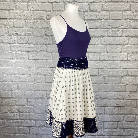 NWT Maeve Jansen Ivory Navy Embroidered Skirt - Picture 6 of 8
